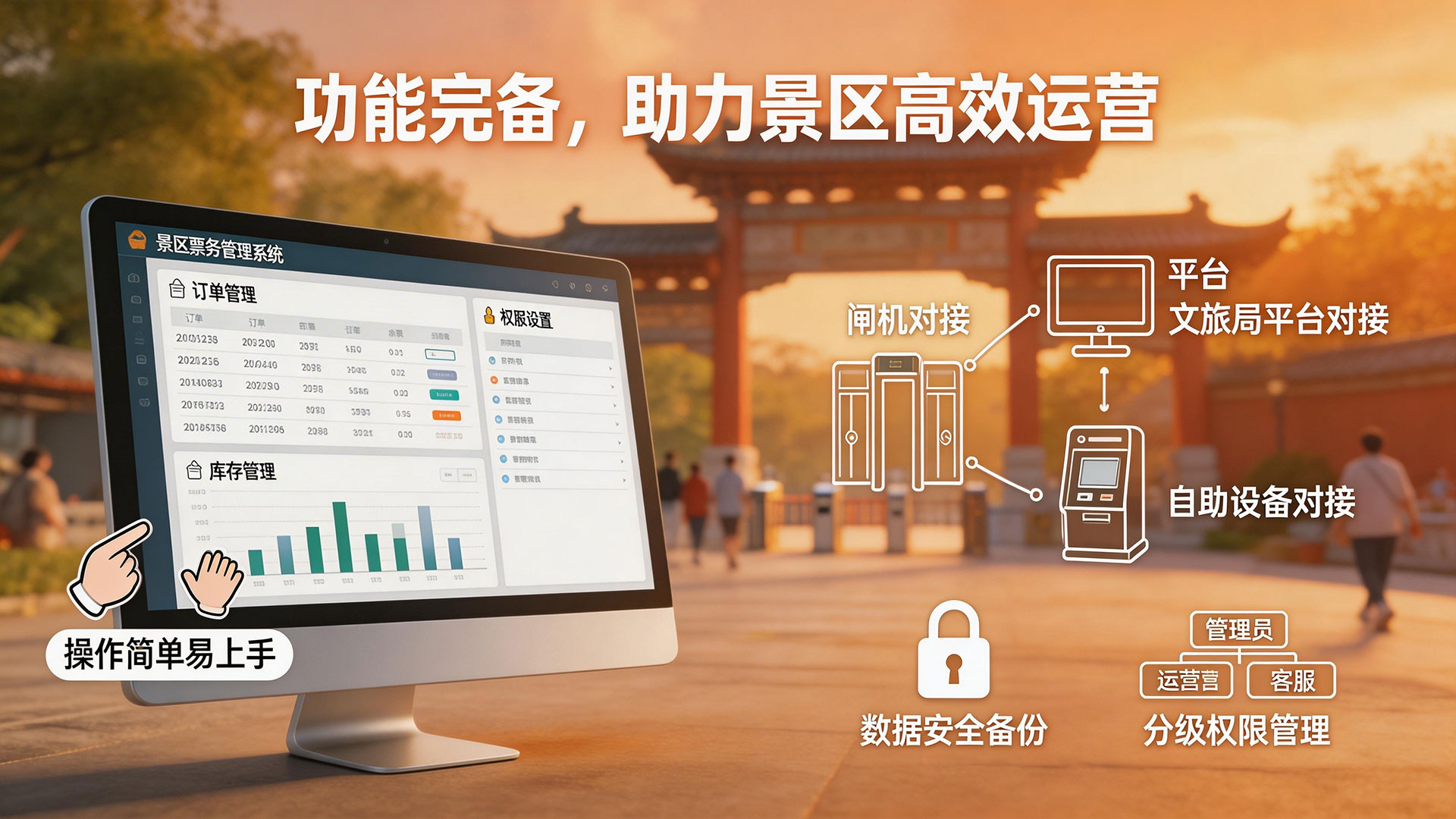 景区票务管理系统功能:全流程智能化,管票、入园、运营一步到位 2
